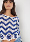 Crochet Chevron Bell Sleeve Top, White, large