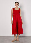 Smock Tiered Midi Dress, Red, large