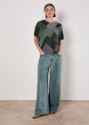 Geometric Patchwork Textured T-Shirt, Green, large