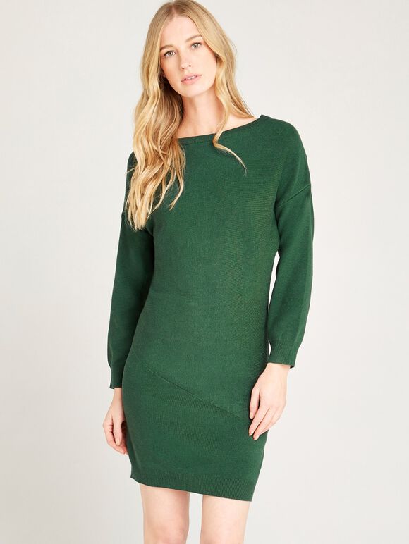 Zip Shoulder Colourblock Dress, Green, large