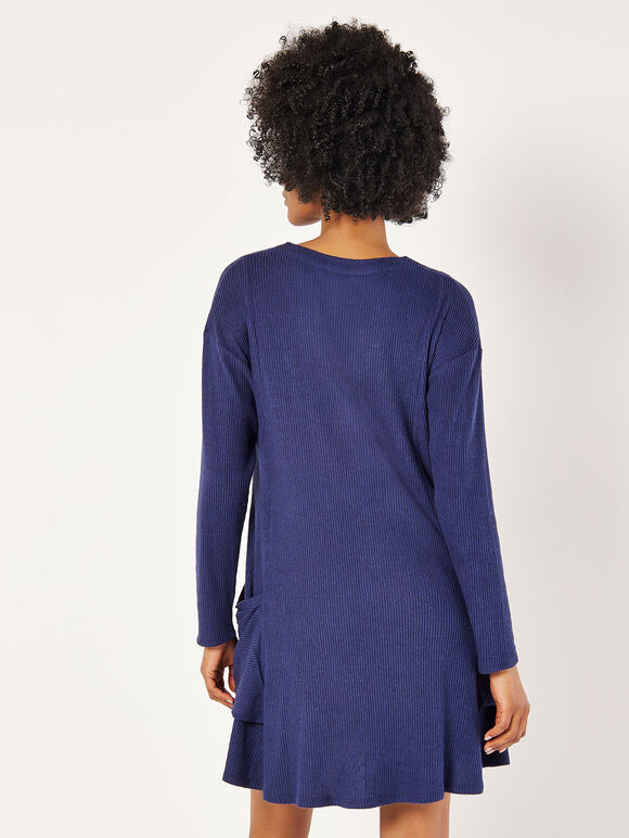 Soft Touch Rib Knit Mini Dress, Navy, large
