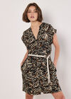 Leaf Print Rope Belt Mini Dress, Rust, large