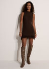 Rib Knit Fringe Bodycon Mini Dress, Brown, large