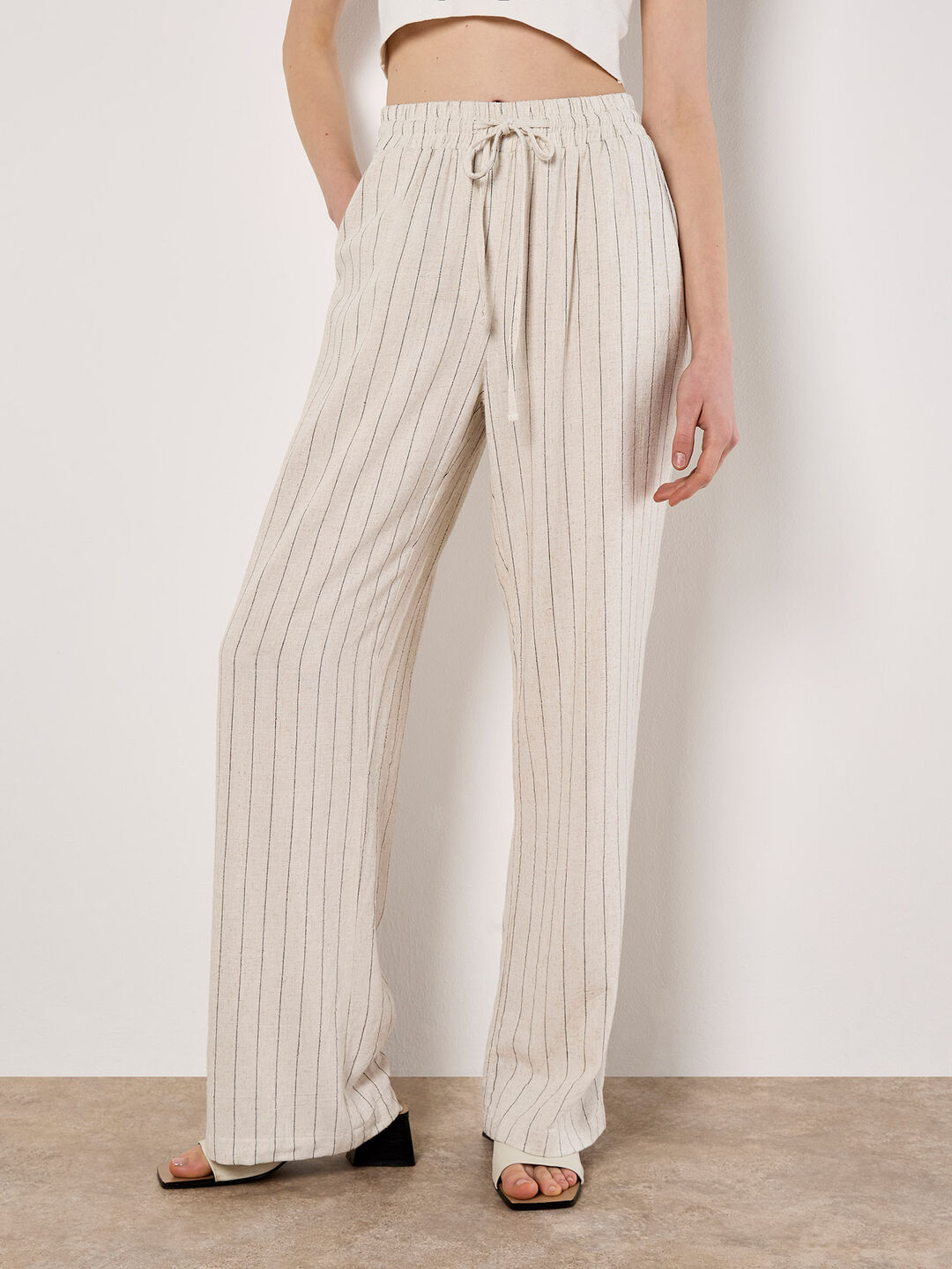 Image of Straight Leg Pinstripe Woven Trousers