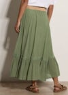 Lace Insert Belted Midi Skirt, Green, large