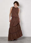Tiered Crochet Insert Maxi Skirt, Brown, large