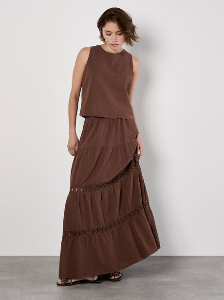 Tiered Crochet Insert Maxi Skirt