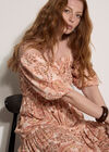 Paisley Print Milkmaid Midi Dress, Peach, large