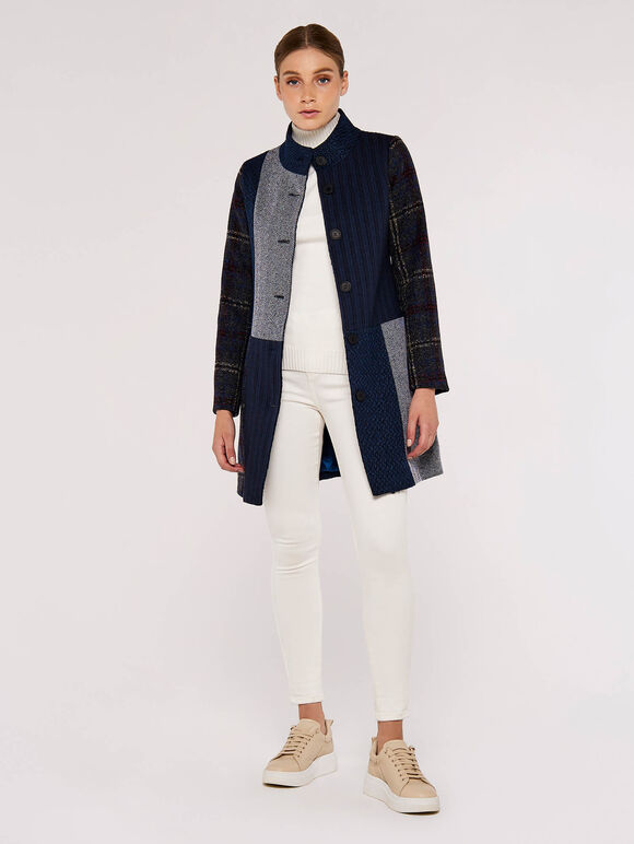 Mix & Match Patchwork Coat, Navy, large
