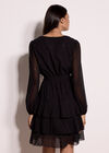 Diamante Embellished Chiffon Tiered Mini Dress, Black, large