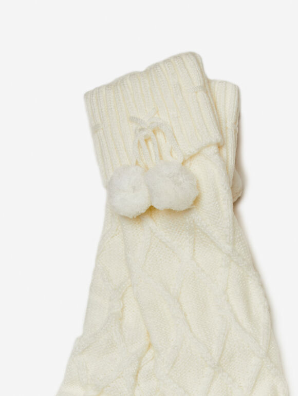Pom Pom Knit Knee High Socks, Cream, large