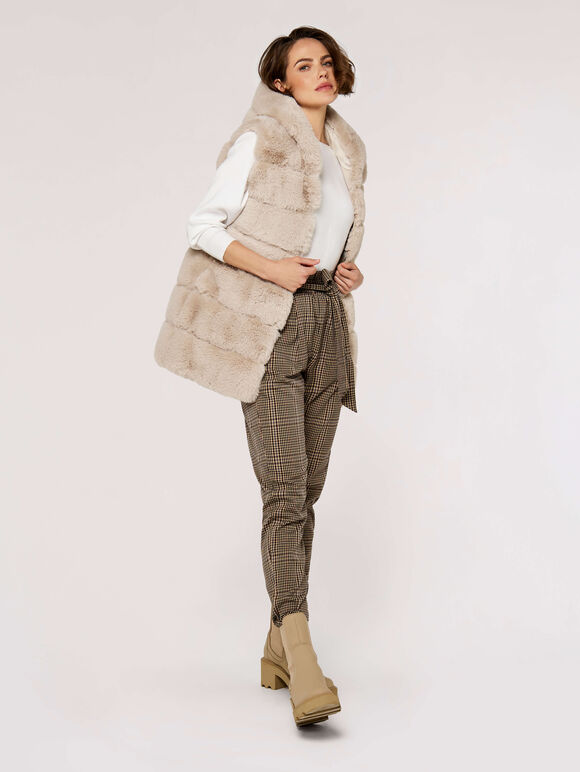 Faux Fur Hooded Longline Gilet, Stone, large