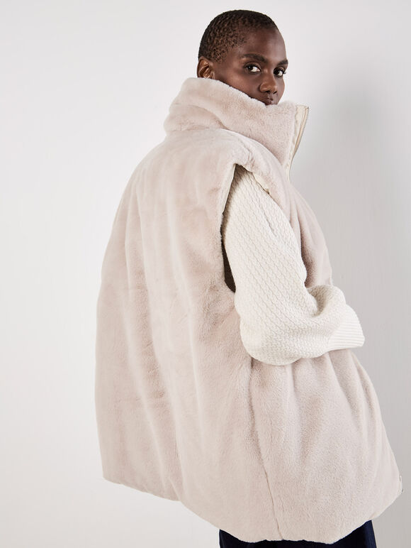 Reversible Oversized Puffer Gilet, Stone, large