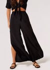 Textured Side Split Palazzo Trousers, Black, large