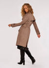 Double-Breasted Suede Belted Trench Coat, Brown, large