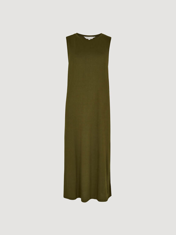 Jersey Modal Midi Dress, Khaki, large