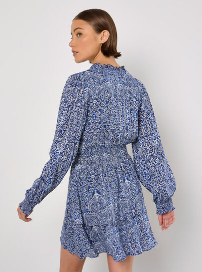 Batik Print Tiered Mini Dress