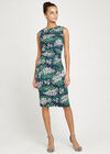 Fern Springs Print In Side Ruched Dress, Navy, large
