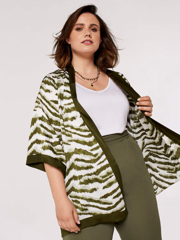 Curve Tiger Open Kimono, Khaki, large