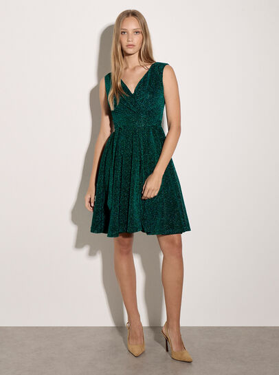 Metallic Pleat Skater Mini Dress