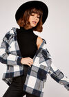 Check Button Down Shacket, Navy, large