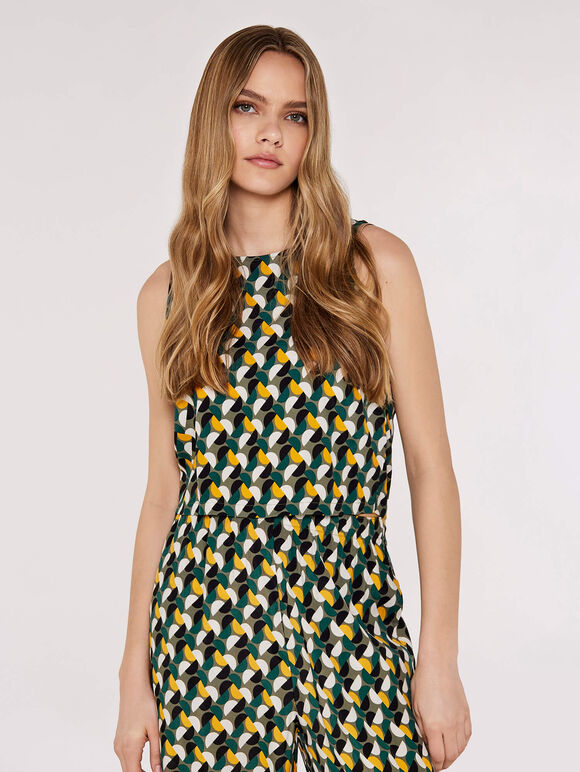 Khaki Geometric Print Co-ord Set, , large