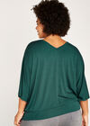 V-Neck Gathered Waistband Top+, Green, large