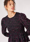 Paisley Puff Sleeve Smocked Top, Black, large