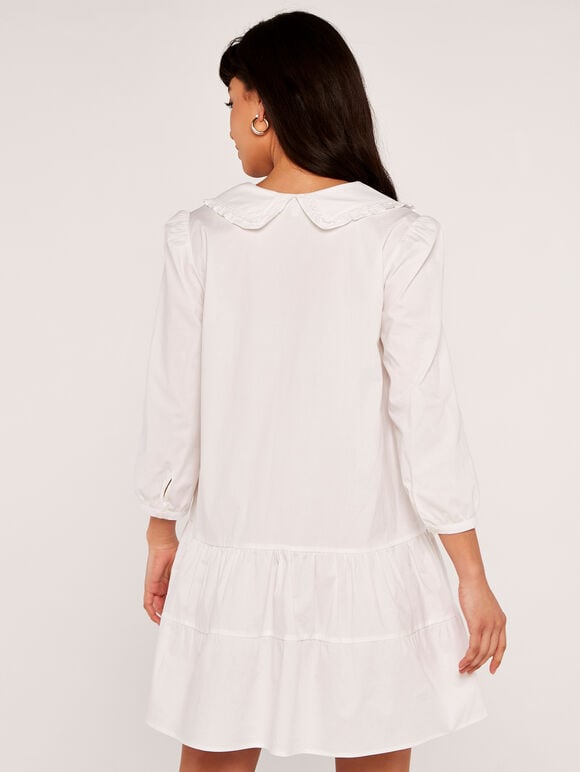 Poplin Lace Collar Shirt Dress, White, large