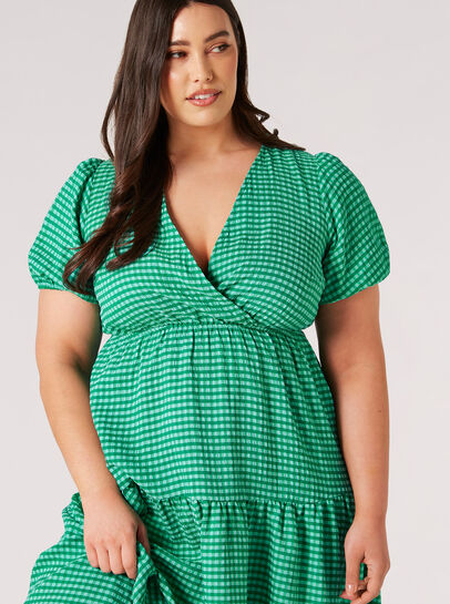 Curve Gingham Tiered Wrap Midi Dress