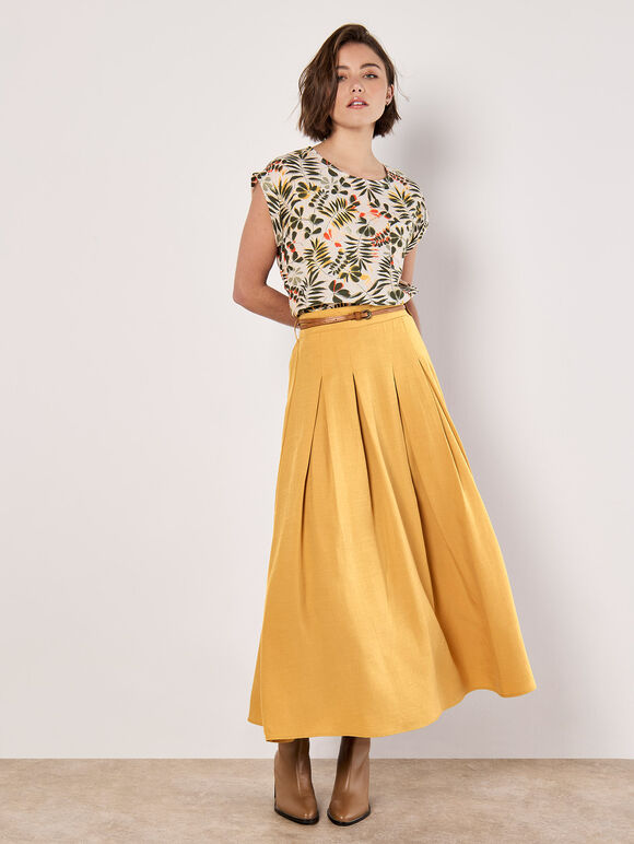 Tropical Leaf Split Back Top, Stone, large
