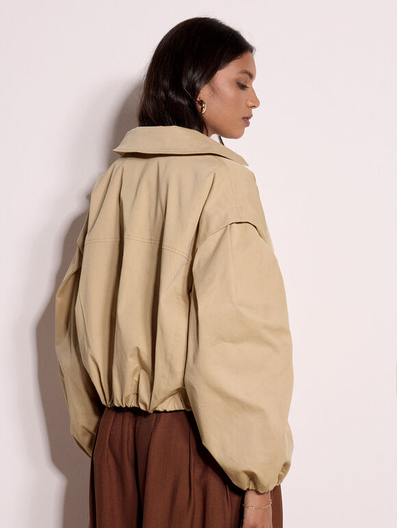 Cropped Trench Coat, Stone, large