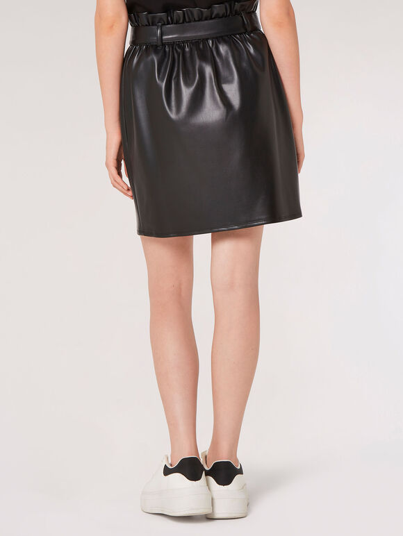 Leather-Look Paper Bag Mini Skirt, Black, large