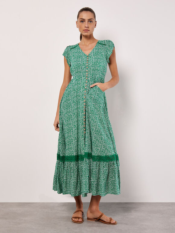 Dot Print Maxi Dress, Green, large