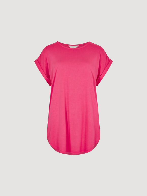 Curved Hem Jersey T-Shirt, Fuchsia, large