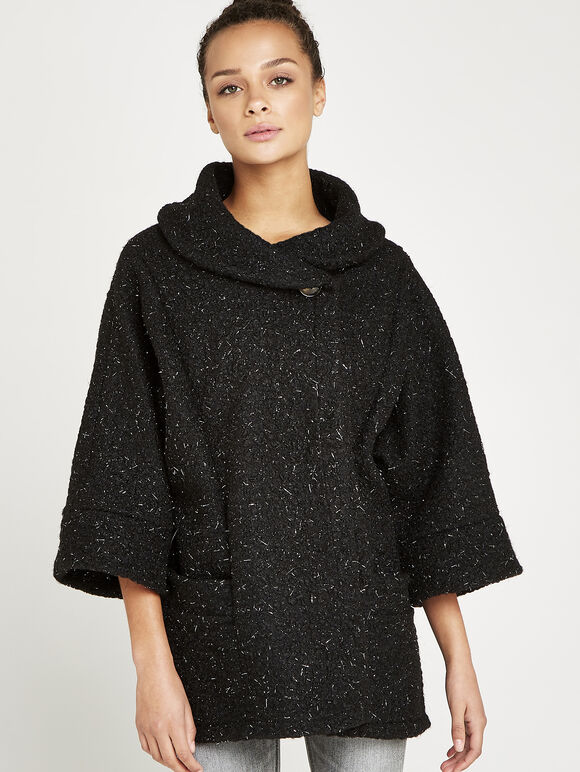Teddy Tinsel Jacket, Black, large