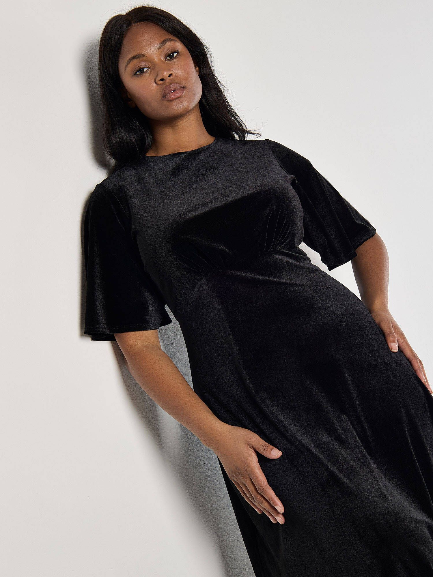 Curve Velvet Fit And Flare Midi Dress Apricot Clothing