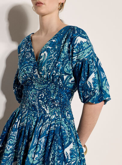 Paisley Bubble Hem Cotton Mini Dress