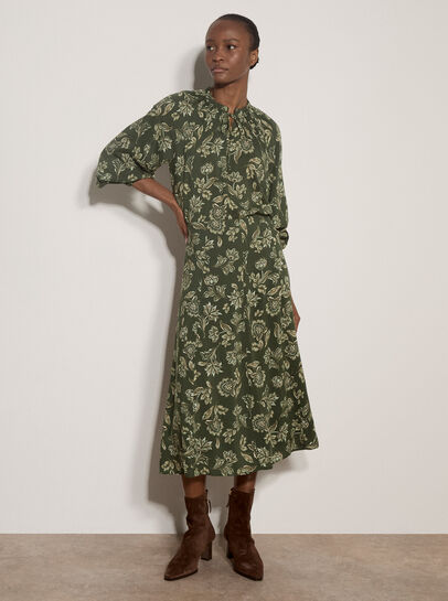 Folk Floral A-Line Midi Skirt