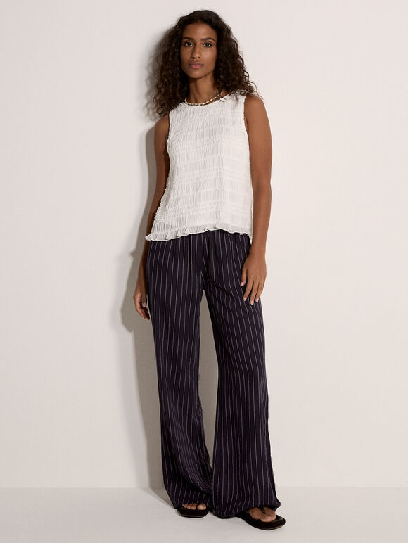 Crinkle Ruffle Chiffon Top, Cream, large