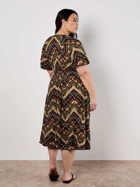 Curve Tie Dye Chevron Midi Dress, Rust, large