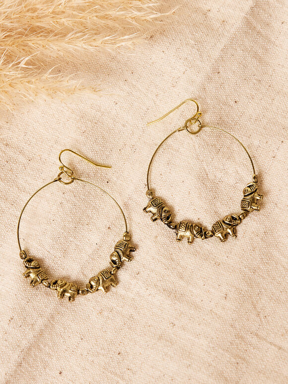 Elephant Gold Hoop Earrings, Assorted, large