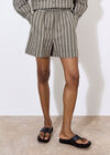 Linen Blend Stripe Shorts, Khaki, large