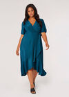 Curve Metallic Wrap Midi Dress, Teal, large