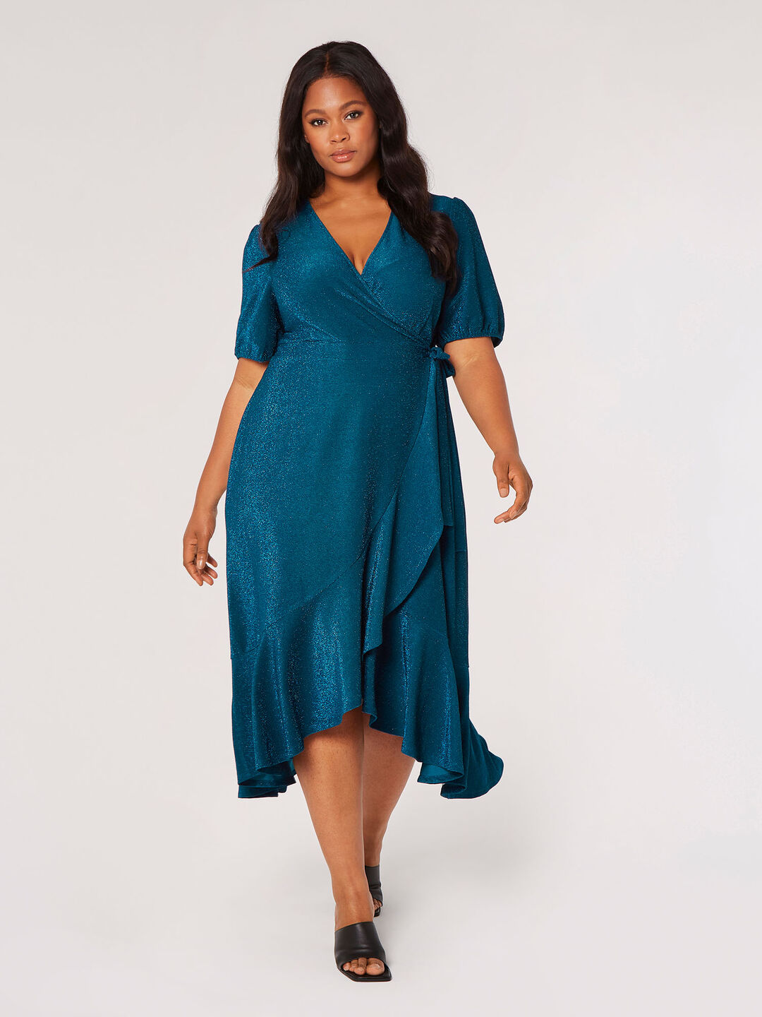 Image of Curve Metallic Wrap Midi Dress
