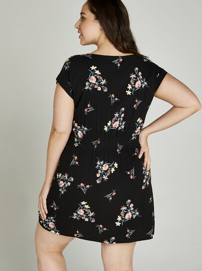 Floral Bunches Shirred Waist Dress +