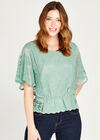 Embroidered Batwing Peplum Top, Mint, large