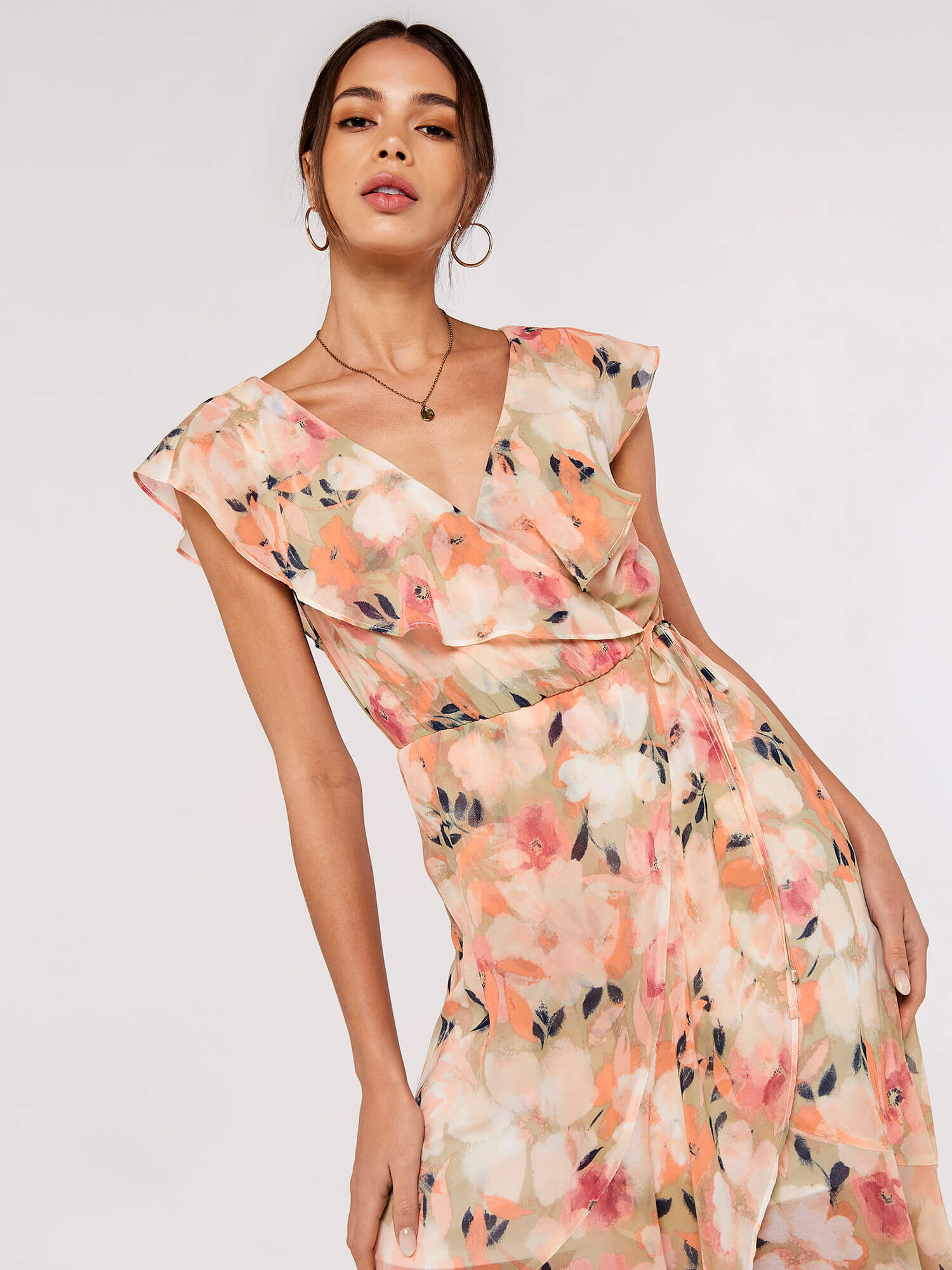 Floral ruffle wrap dress new arrivals