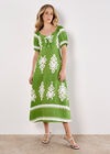 Folk Floral Print Midi Dress, Green, large