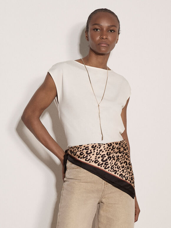 Cotton Blend Jersey T-Shirt, Cream, large